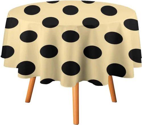 Miniatura 28 de Mantel redondo lavable de lunares negros sobre beige de 50 pulgadas para cocina, comedor, fiesta, decoración moderna