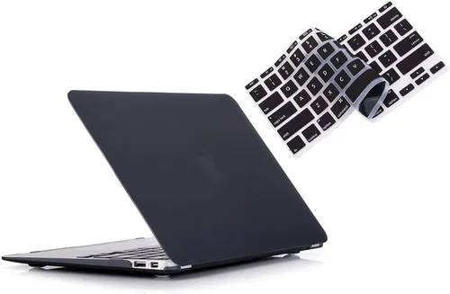 Funda rígida con superficie suave Ruban 2 en 1 y cubierta para teclado para Macbook Air de 13.3 pulgadas Modelos: A1369 / A1466, Negro