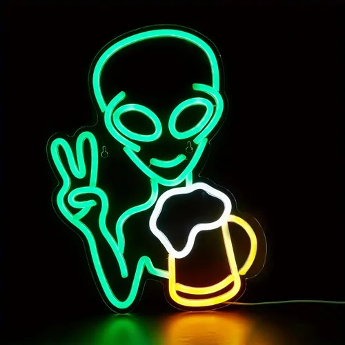 Miniatura 2 de Letrero de neón LED de neón de alienígenas, luz nocturna alimentada por USB, arte de pared 3D y sala de juegos, dormitorio, sala de estar, Verde