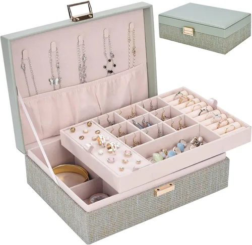 Dajasan Joyero para niñas y mujeres, caja organizadora de joyas con dos colores, caja de regalo de joyería para Navidad, día de la madre, día de San