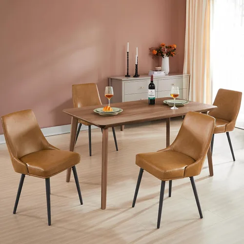 Miniatura 14 de kinmars Juego de 2 sillas de comedor tapizadas modernas con cojín de asiento grueso y respaldo curvo, silla de comedor de tela para cocina, comedor