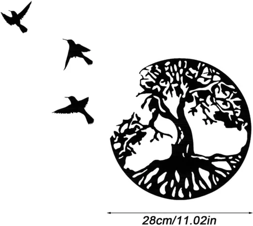 Miniatura 7 de AOOLVY Arte de pared de metal árbol de la vida, árbol único de la vida y pájaros de la paz, decoración de pared de metal, placas de pared para sala
