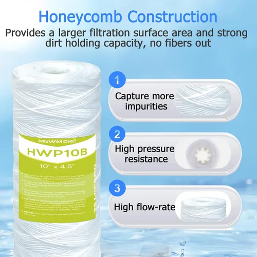 Miniatura 3 de Cartucho de filtro de agua para toda la casa de 25 micrones, filtros de sedimentos para heridas de cuerda para agua de pozo, repuesto para 84637