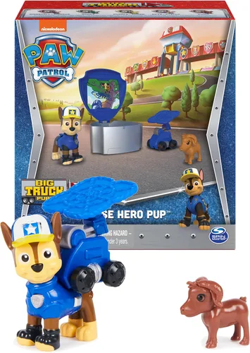 Paw Patrol, Big Truck Pups Chase Figura de acción con dron de rescate con clip, cápsula del centro de comando y amigo animal, juguetes para niños de