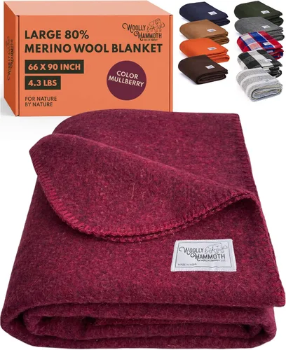 Miniatura 10 de Woolly Mammoth Woolen Company Manta de Lana - 66 x 90 pulgadas, Corteza, 80% Lana Merino - Mantas de Campamento para Clima Frío - Durabilidad