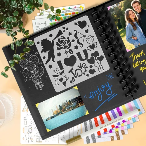Miniatura 6 de GOTIDEAL Álbum de recortes de 7 x 7 pulgadas con marcadores metálicos, 40 páginas, álbumes de fotos de papel kraft para bodas y aniversarios