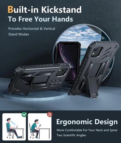 Miniatura 5 de FNTCASE Funda para iPhone XR: [Protector de pantalla y soporte integrados] [Protección contra caídas de grado militar] Funda de teléfono resistente
