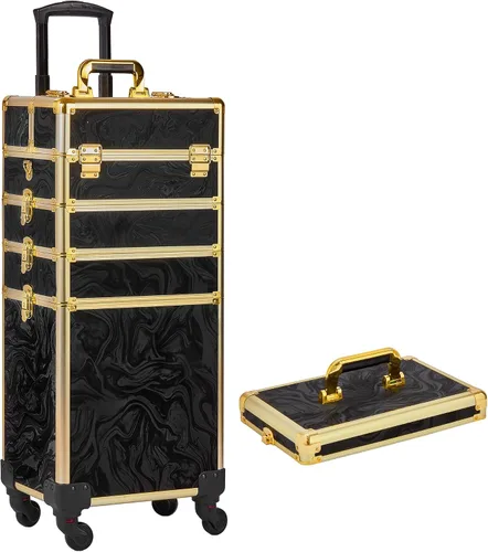 Miniatura 9 de Somduy estuche rodante de maquillaje, estuche de maquillaje con tapa, estuche de cosmetología 5 en 1 con ruedas, regalo de Navidad, organizadores