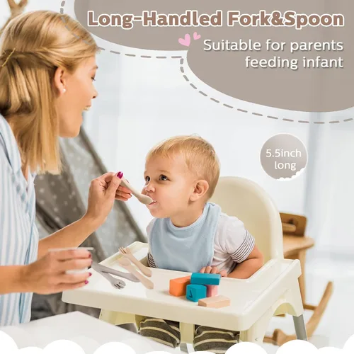 Miniatura 3 de Nuenen Juego de 6 tenedores y cucharas de silicona para bebés, suministros de autoalimentación para primera etapa, mini utensilios para niños
