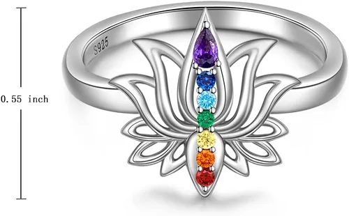 Miniatura 6 de Anillo de chakras de loto para mujer, yoga, chakras, cristal de plata de ley, flor de loto, equilibrio energético, chakras, joyería de meditación