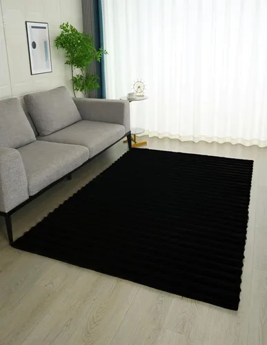 Miniatura 2 de GLORY RUGS Alfombras de Área Rayadas Suaves de Piel Sintética de Conejo 5 x 7 pies Becky Negra Alfombra de Felpa Shag Acogedora y Mullida