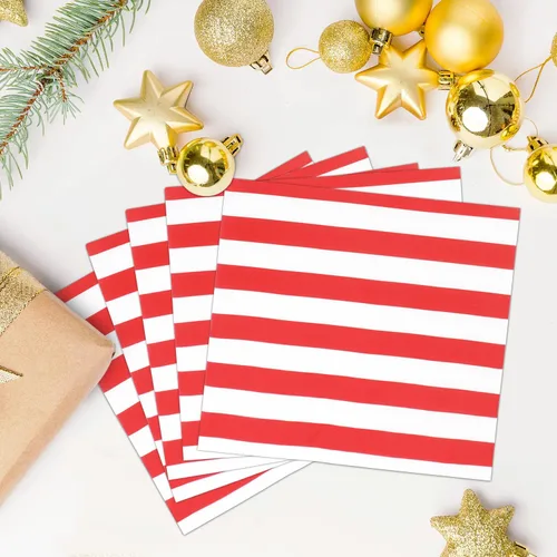 Miniatura 6 de Servilletas desechables de papel para fiestas, 60 unidades Rojo con rayas