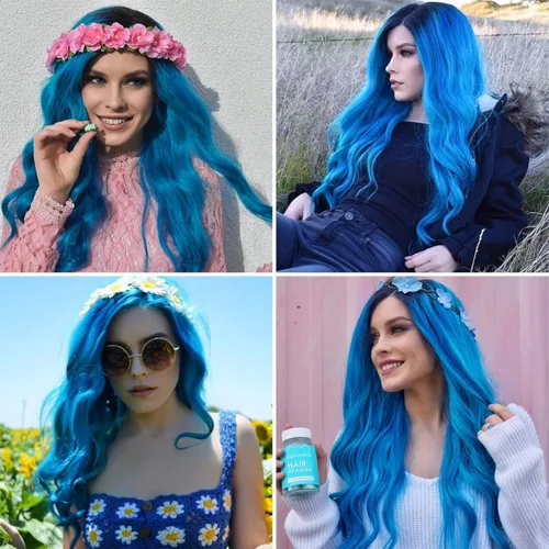 Miniatura 5 de Mildiso - Peluca de cabello largo natural ondulado para mujer, color azul de color degradado, perfecto para fiestas, cosplay o uso diario