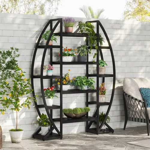 Miniatura 3 de Tribesigns Soporte curvado para plantas de interior, estante grande de metal de 8 niveles, soporte de maceta industrial de 69 pulgadas de alto