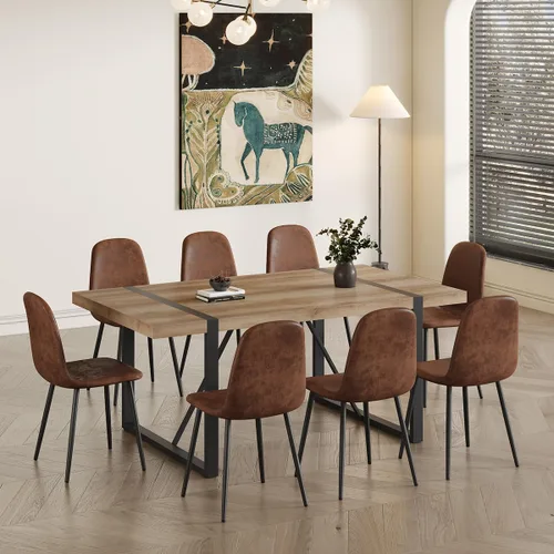 Miniatura 10 de Juego de mesa de comedor UELKS para 4, juego de mesa de cena para 4, mesa de cocina de 55'' y sillas de gamuza con tela de napa, juego de 4, juego