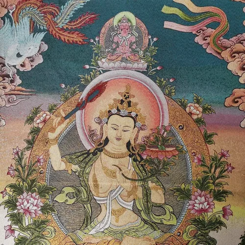 Miniatura 5 de Tela tibetana de seda de 36 pulgadas, bordado tibetano, budismo de seda, manjusri, bodhisattva, fénix, tangka, thangka, fengshui, para colgar