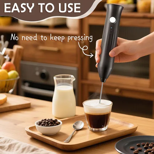 Miniatura 4 de Espumador de leche recargable de mano, batidor eléctrico para café, desmontable con 2 batidores de acero inoxidable, batidora de mano para lattes