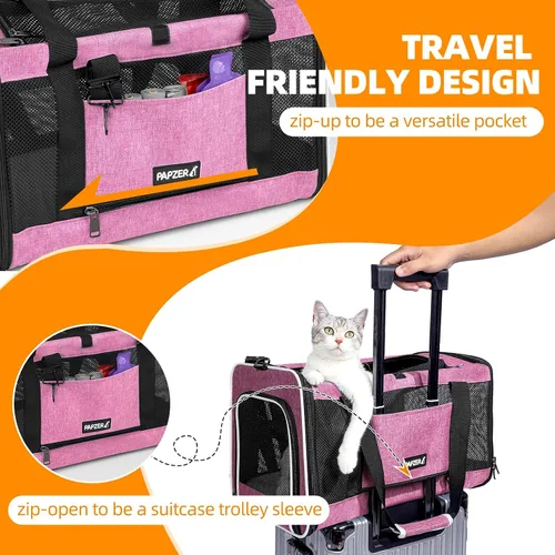 Miniatura 3 de Bolsa de viaje para gatos de lados suaves para gatos medianos a grandes de más de 15 libras, jaula transportadora para perros pequeños, entrada Rosa