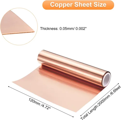 Miniatura 73 de uxcell Rollo de lámina de cobre de 78.740 in x 0.394 in x 0.001 in, 99.9% de tira de cobre puro de cobre intermitente placa de lámina de metal
