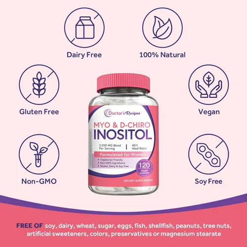 Miniatura 5 de Doctor's Recipes Suplemento de inositol para mujeres, cápsulas de mio-inositol y D-Chiro inositol de 2050 mg por porción, mezcla ideal 40:1, 120