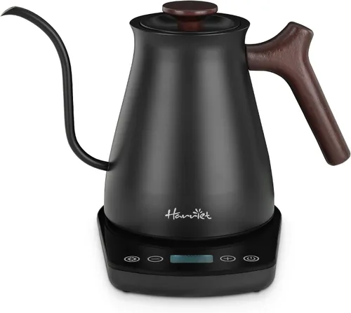 Harriet Hervidor eléctrico de cuello de cisne, calor rápido de 1200 W, acero inoxidable de 0.8 L, control de temperatura de precisión y
