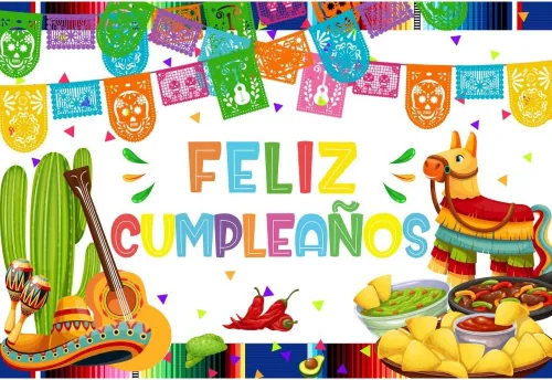 Miniatura 3 de Telón de fondo de feliz cumpleaños de 7 x 5 pies, decoración de fiesta mexicana, fiesta de feliz cumpleaños, festival del Cinco de Mayo, cartel
