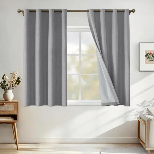 Miniatura 73 de Cortinas de lino 100% opacas para dormitorio, cortinas opacas de 45 pulgadas de largo, cortinas de oscurecimiento de habitación para sala de estar
