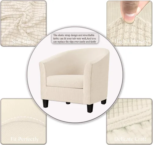 Miniatura 2 de Fundas para sillas de bañera de 2 piezas con funda de cojín, funda elástica de jacquard para muebles, funda protectora para sillón, extraíble, Beige