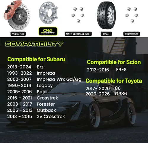 Miniatura 3 de Customadeonly Espaciadores de rueda centrados forjados de 0.197 x 3.937 in (2 piezas) - Compatible con Subaru BRZ, Impreza, Forester, WRX, XV, Negro