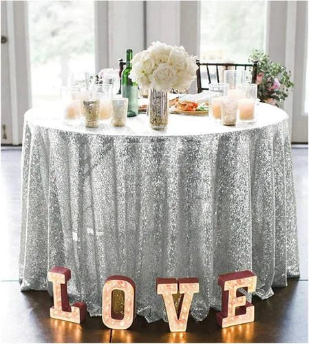 Miniatura 58 de ShiDianYi Mantel de lentejuelas color azul bebé, de 50 x 72 pulgadas, mantel rectangular de lentejuelas para decoración de boda - 200111E