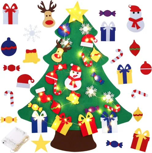 Abakuku Árbol de Navidad de fieltro de bricolaje de 0,9 m para niños con 31 adornos desmontables, decoración navideña para colgar en la pared con