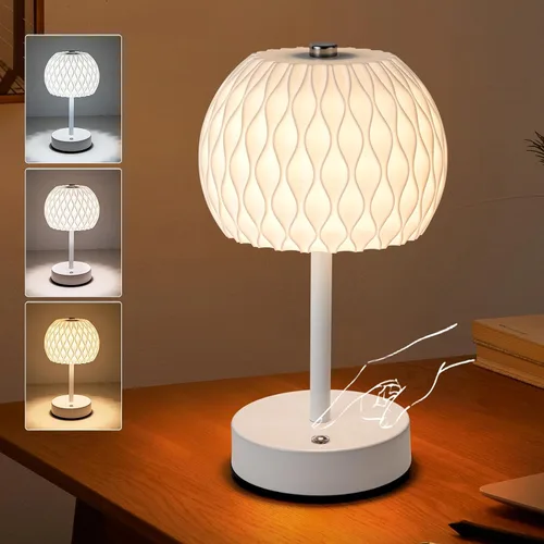 Lámpara de mesa pequeña a pilas, 3 temperaturas de color, recargable, control táctil, lámpara de escritorio regulable, luz nocturna LED inalámbrica