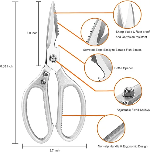 Miniatura 2 de LONJYI - Tijeras de cocina multifunción, tijeras de acero inoxidable resistentes con cuchillas ultra afiladas, tijeras para zurdos y diestros, uso