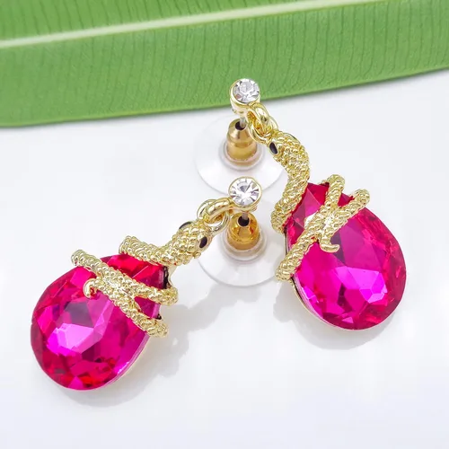 Miniatura 65 de Navachi Pendientes colgantes de gota de serpiente con forma de pera multicolor de cristal chapado en oro de 18 quilates
