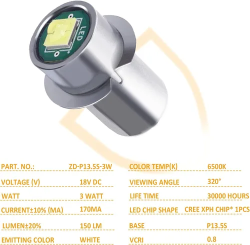 Miniatura 3 de Podoy Bombilla de repuesto para linterna de 3 W y 18 V compatible con Ryobi P704, P703, P700 Reemplazar 780287001, P13.5S Bombilla LED mejorada