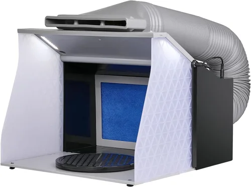 VEVOR Cabina de aerosol para aerógrafo, kit portátil de cabina de aerosol de pintura para pasatiempos con 4 luces LED, potentes ventiladores de