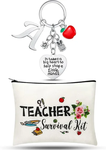 Miniatura 16 de Juego de regalo de agradecimiento al profesor, kit de supervivencia para profesores, llavero con inicial, regalos para profesores de graduación