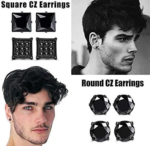 Miniatura 6 de FIBO STEEL 10 pares de aretes de acero inoxidable para hombres y mujeres piercings de oreja de túnel de oreja con incrustaciones de circonita cúbica