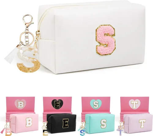 Miniatura 48 de AIBFRID 2 piezas de bolsas de maquillaje iniciales para mujeres, regalos de cumpleaños para niñas de 4 5 6 7 8 9 10 11 12 años, bolsas de cosméticos