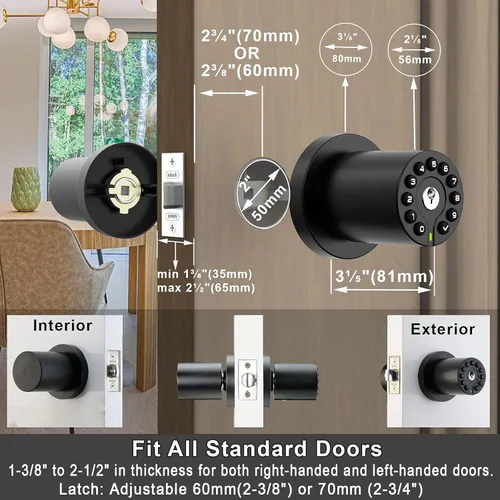 Miniatura 6 de BOTHSTAR Pomo de Puerta con Teclado y Llave, Cerradura de Puerta sin Llave, Cerradura de Código, Llave de Puerta, Bloqueo Automático, Código de 50