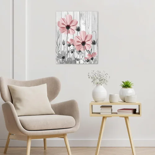 Miniatura 3 de MEUNEAR Lienzo decorativo de pared con flores silvestres rosas y grises para sala de estar, pintura abstracta de plantas rústicas para dormitorio