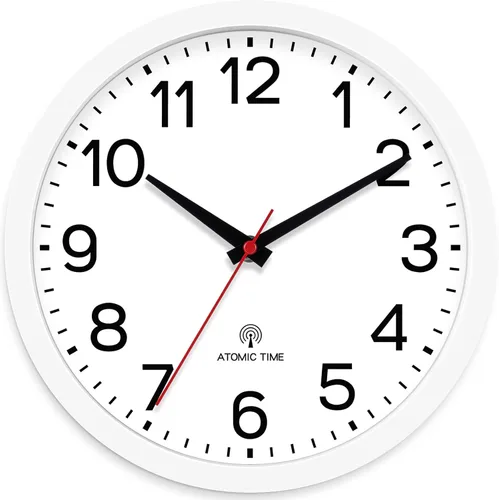 AKCISOT Reloj de Pared Atómico de 10 Pulgadas Relojes Analógicos para Cocina Interior - Reloj Silencioso Operado con Batería para Dormitorio Oficina