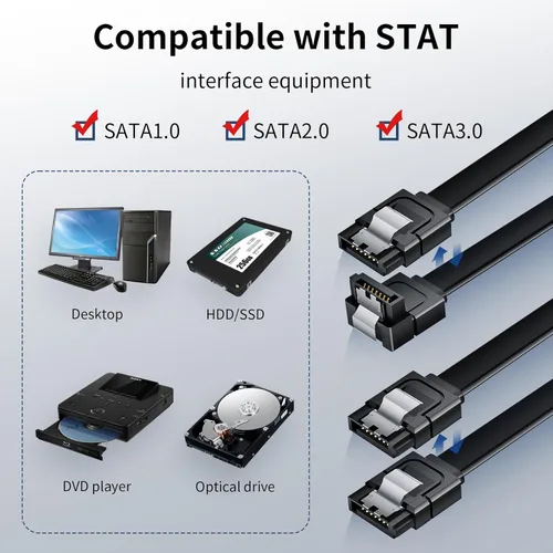 Miniatura 5 de BolAAzuL - Juego de 2 cables SATA III de ángulo recto y recto, cables de datos SATA de 90 grados + cable SATA 3 de recto a recto, cable SATA