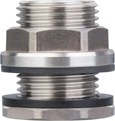 SSBF020 Acero inoxidable 304 accesorio de mamparo para tanque (doble hembra 1/2” NPT/FIP y macho 3/4" MHT rosca para manguera de jardín, con junta