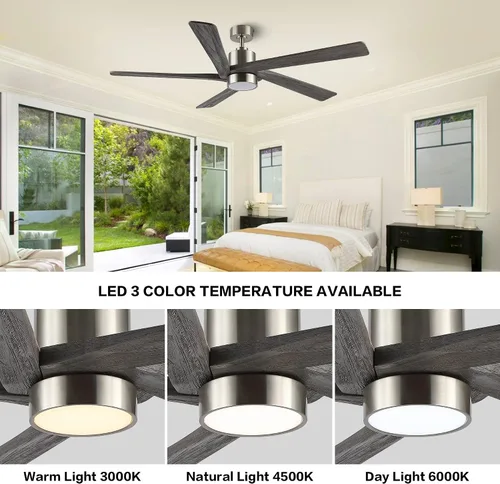 Miniatura 6 de WINGBO Ventilador de techo CC de 54 pulgadas con luces y control remoto, 5 cuchillas reversibles de madera tallada, motor de CC silencioso de 6