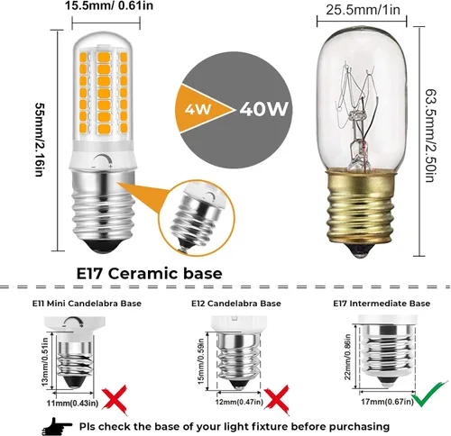 Miniatura 3 de Bombilla LED regulable E17 para microondas, 110-130 V, repuesto de 4 W, equivalente a halógeno de 40 vatios, blanco cálido suave de 3000 K, apto E17