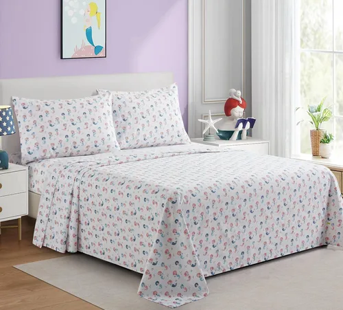 Miniatura 10 de Marina Decoration Juego de sábanas de 3 piezas de 3 piezas de mezcla de algodón de percal de 600 hilos con estampado lindo y suave de bolsillo
