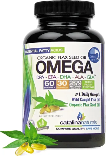 Mezcla Omega 3-6-9 con DPA, EPA, DHA, ALA y GLA con borraje, pescado y aceite de semilla de lino orgánico, más de 2,400 miligramos de fuerza, sin