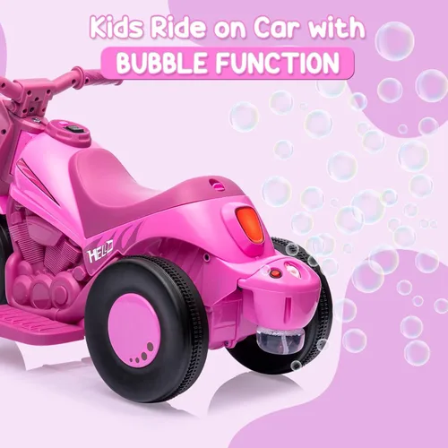 Miniatura 2 de Hetoy - Coche de burbujas para niños, motocicleta eléctrica de 6 V con batería de 1.9 MPH de velocidad con faros LED, música, pedal, Rosa