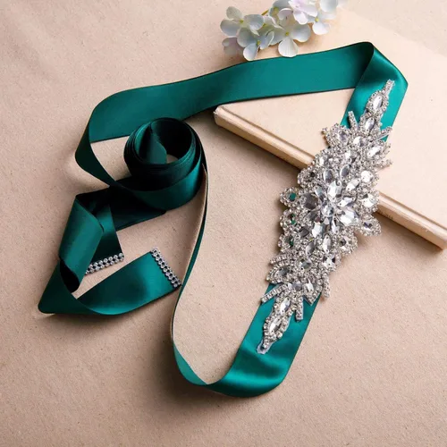 Miniatura 3 de Ulalaza Vestido de noche de graduación para mujer, con cintura decorativa, bandas de cristal para novia, cinturón de boda con diamantes de imitación
